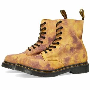 Dr Martens 1460 Pascal Burnt Yellow Grunge Tie Dye Leather Lace Up Boots 6 NEW